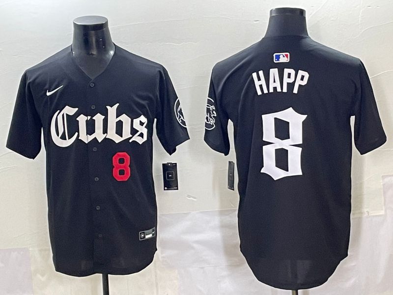 Men 2025 Chicago Cubs #8 Happ Black Five generations Joint Name Nike MLB Jersey style 2